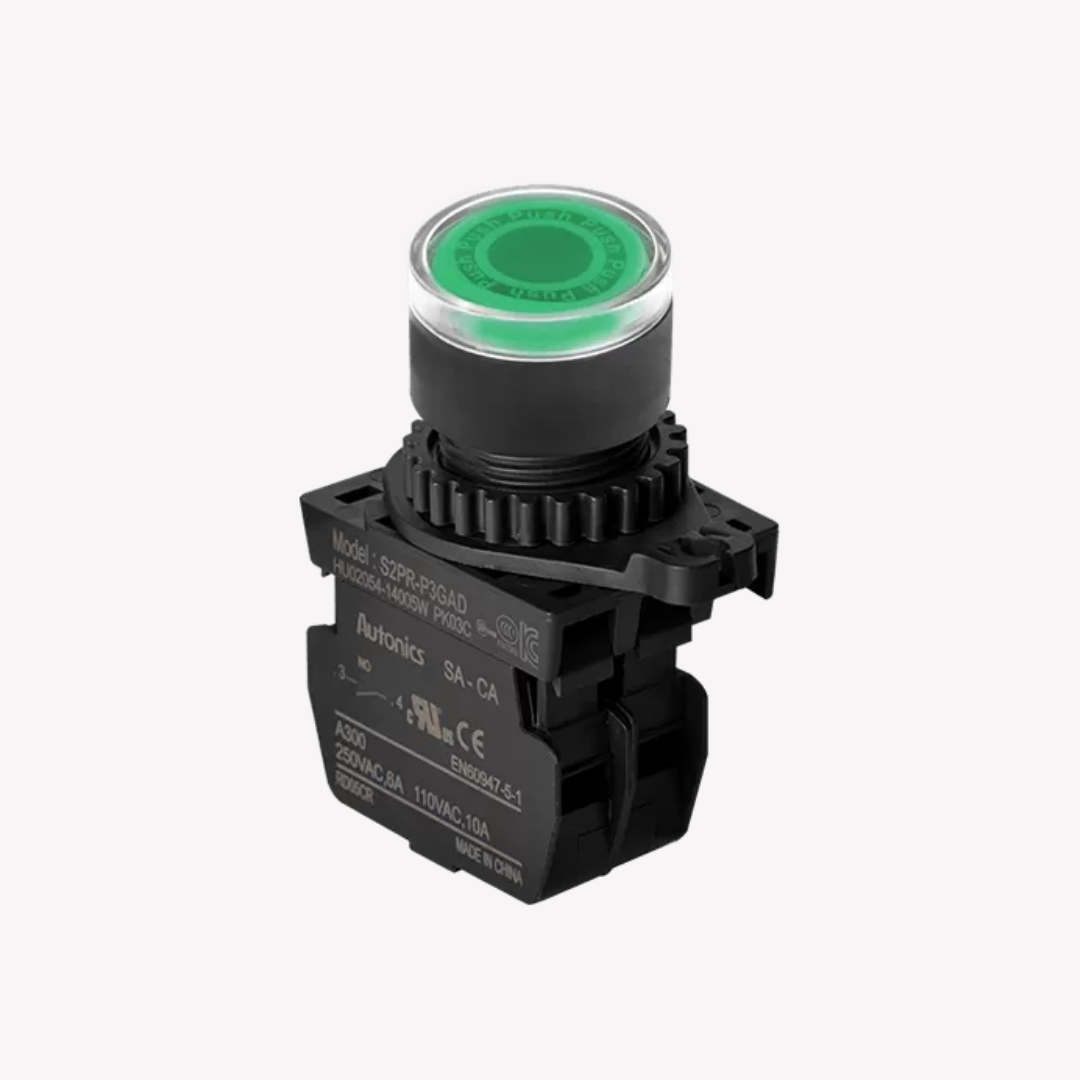 PULSADOR PLASTICO VERDE CON LED 110-220V 22MM AUTONICS PULSADOR PLASTICO VERDE CON LED 110-220V 22MM AUTONICS
