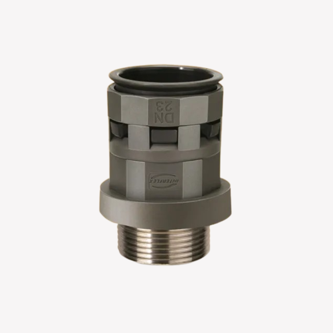 CONECTOR RECTO DE 1" PARA CORAZA PLASTICA NYLOFIX CON TUERCA