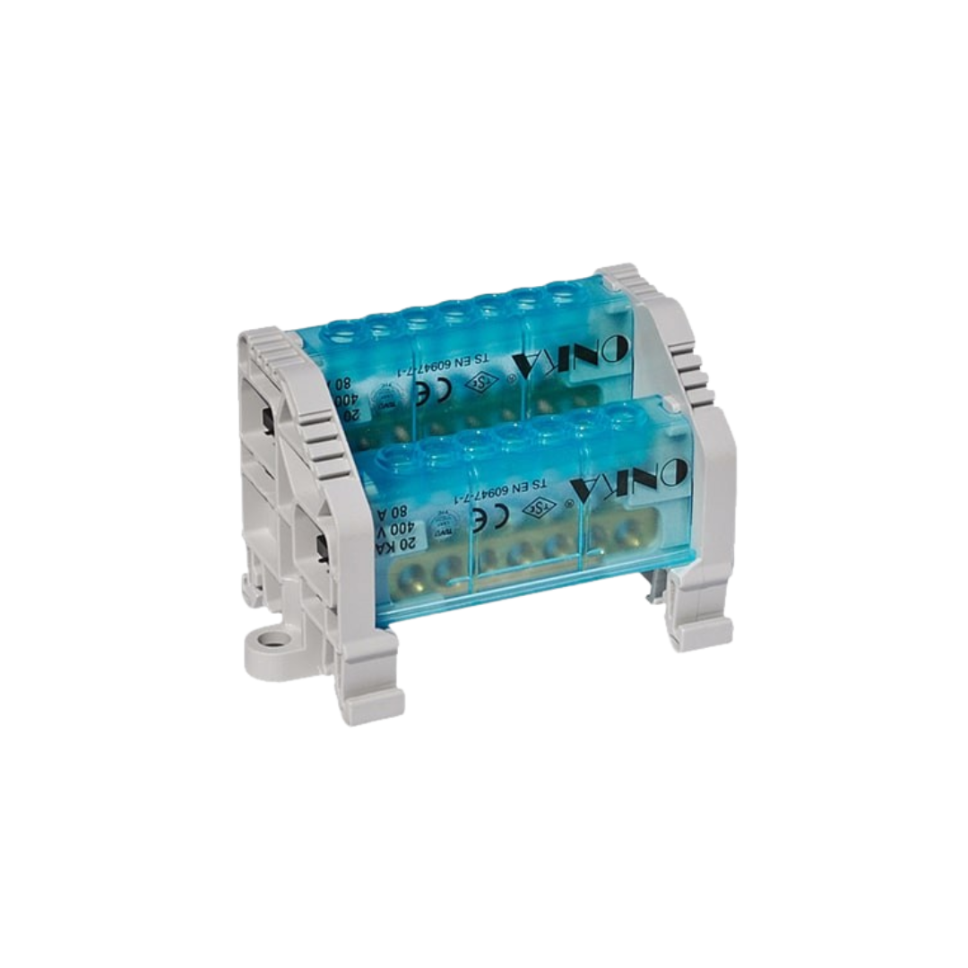 BLOQUE DISTRIBUCION BIPOLAR DE 2L 7 DERIVACIONES 80 AMP /125 AMP