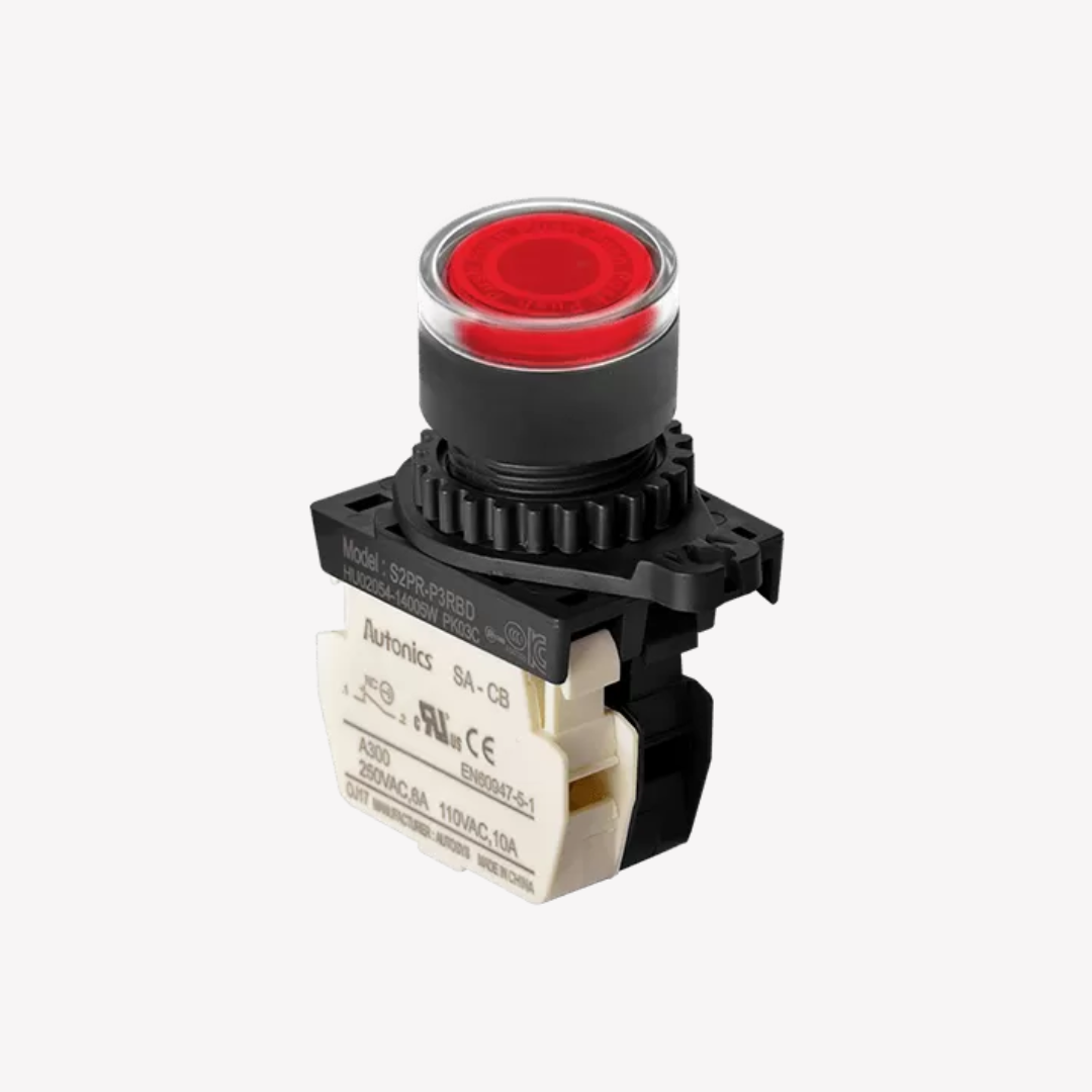 PULSADOR PLASTICO ROJO CON LED 110-220V 22MM AUTONICS