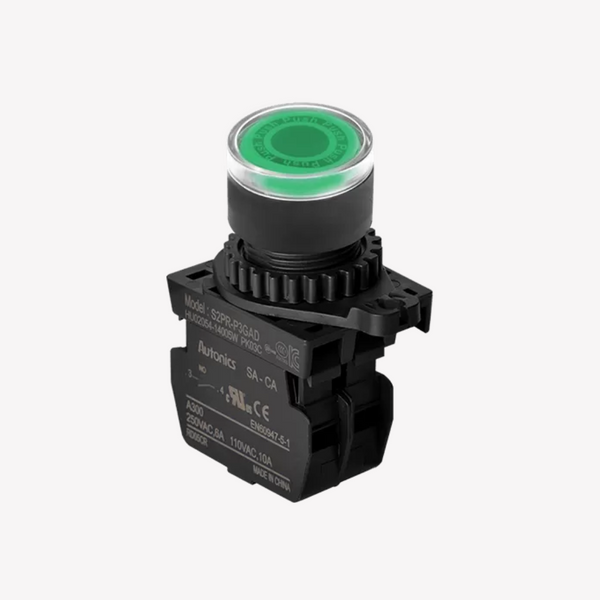 PULSADOR PLASTICO VERDE CON LED 110-220V 22MM AUTONICS